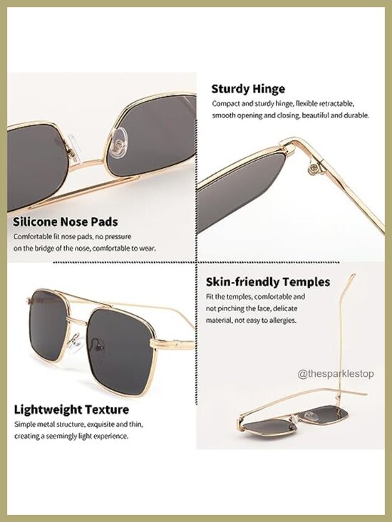 Retro Metal Frame Square Aviator Sunglasses with UV Protection main image 5